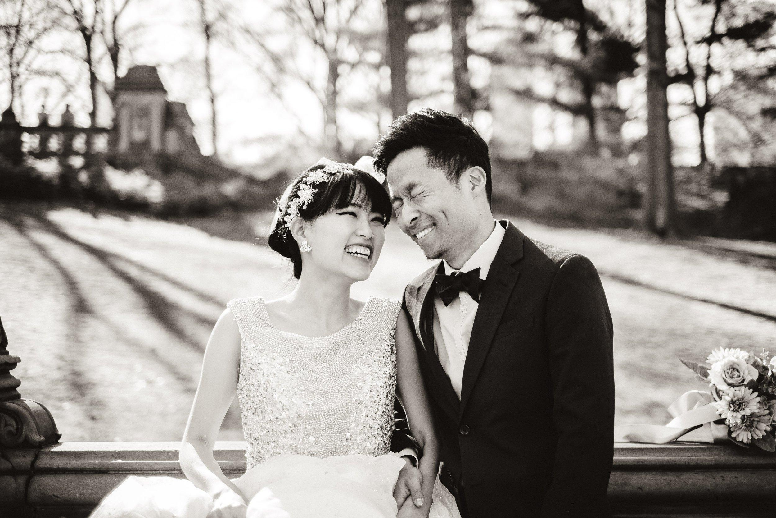 Happy asian wedding couple NYC Central Park