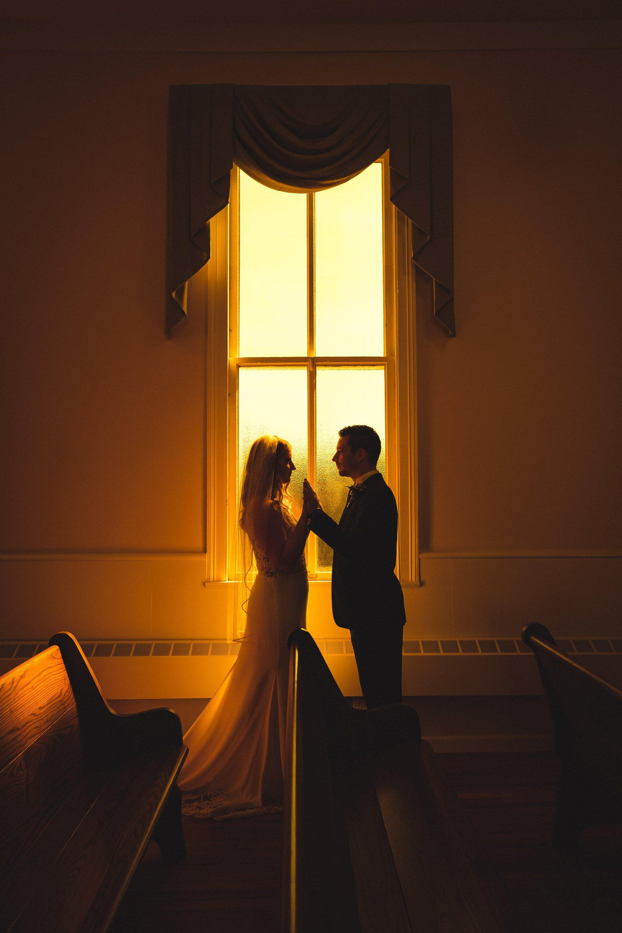 Gold yellow window small town chapel wedding